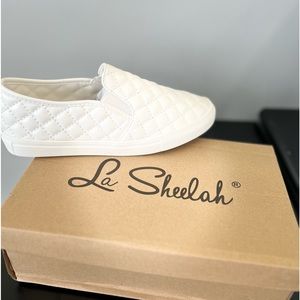 Brand new La Sheelah white slide on sneaker shoes. Size 7.5